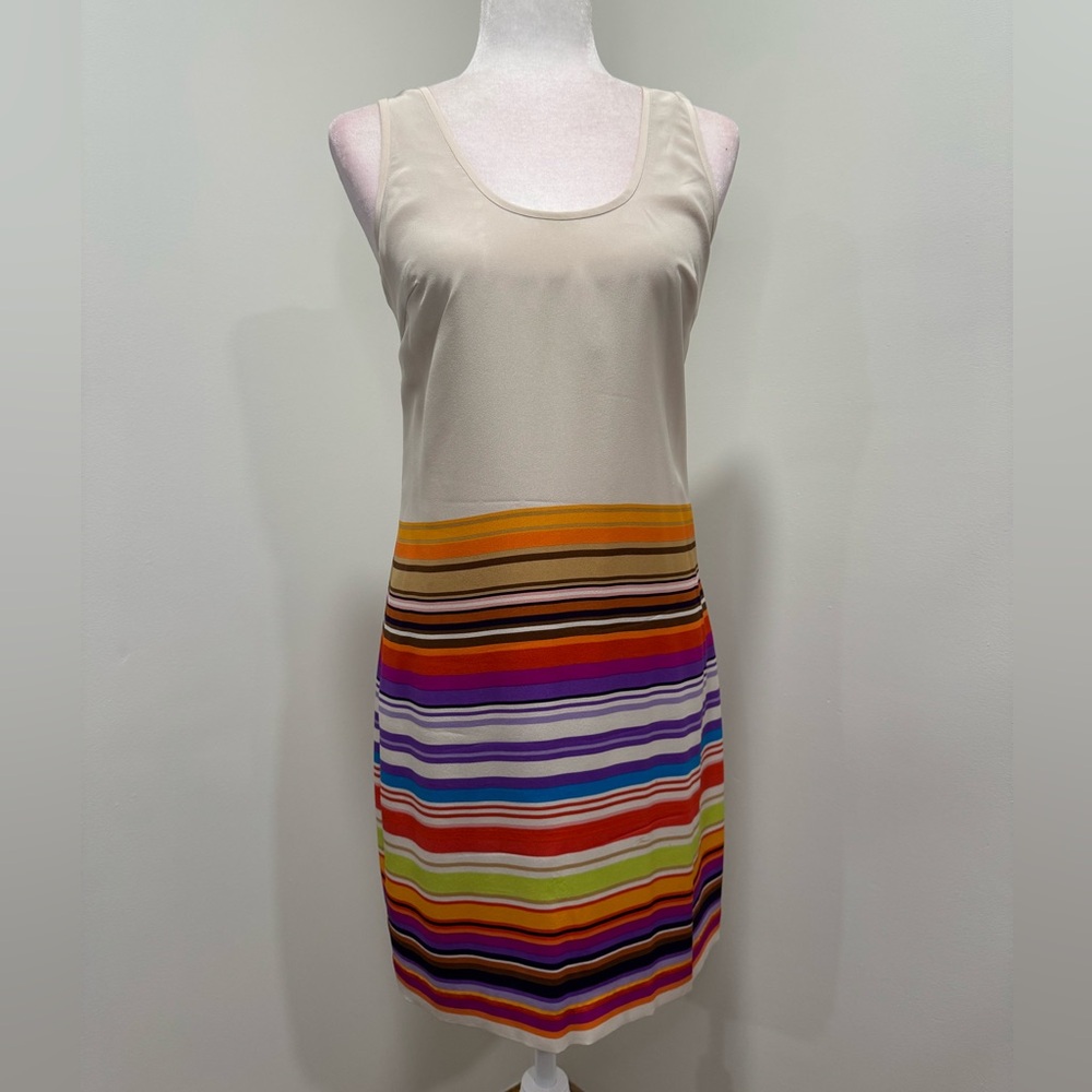 Trina Turk Cream and Multicolor Striped Midi Dress